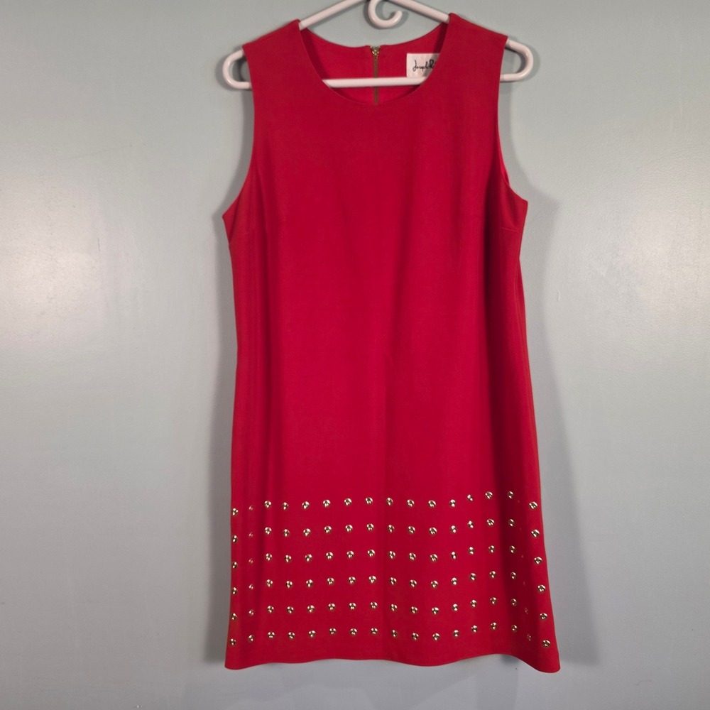 Joseph Ribkoff Red Sleeveless Grommet Studded Shift Dress 161050 Size 12